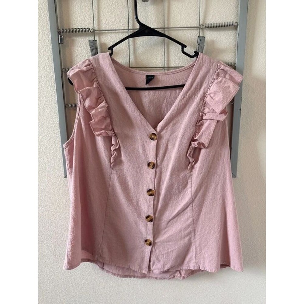 Pink Ruffle Button-Down Blouse - Picture 1 of 4